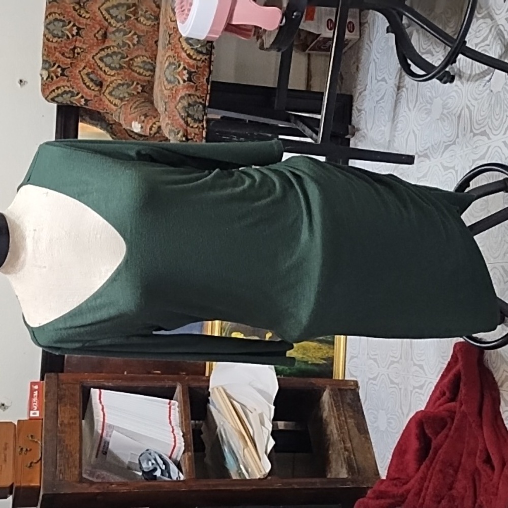 Womens Green Tee Dress Long Sleeve Sz XL Stretch FREE PRESS B40